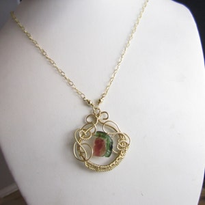 Carved Watermelon Tourmaline and 14k Gold Fill Wire Necklace image 5