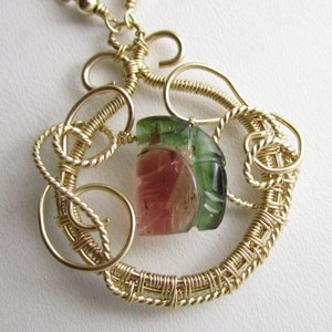 Carved Watermelon Tourmaline and 14k Gold Fill Wire Necklace image 3