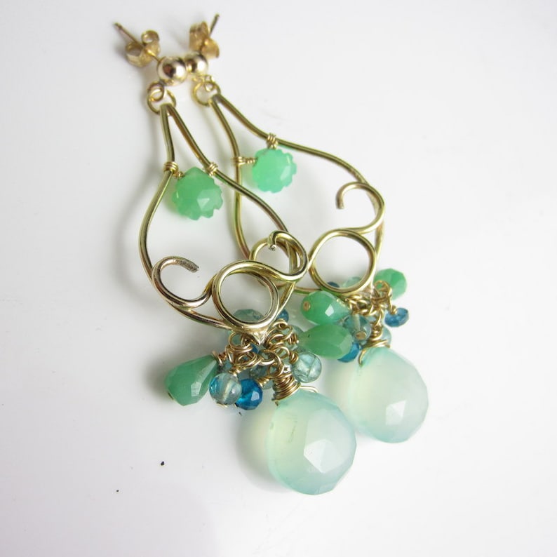 14k Gold Filled with Chrysoprase Spring Buds Earrings Chalcedony and Apatite