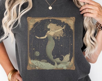 Camiseta vintage de sirena: camiseta gráfica estilo art déco cottagecore