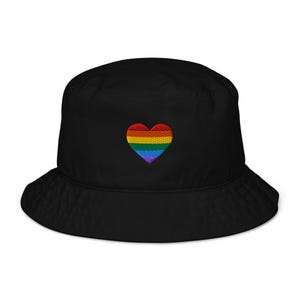 Embroidered Pride Bucket Hat Organic Cotton Rainbow Heart LGBTQ Hat  Gift for Gay Lesbian Queer Nonbinary Trans Gender Inclusive Summer Cap