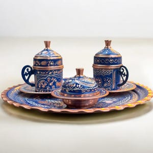 Traditional Copper Turkish Coffee Cup Set, Engraved Copper Coffee Cups, Arabic Coffee Set, Traditional Turkish Serving Set, Coffee Day Gift