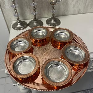 Handgemaakte koperen ontbijtset van 6, traditioneel koperen servies, rustieke koperen serveerschalen, koperen ontbijtset, keukencadeau