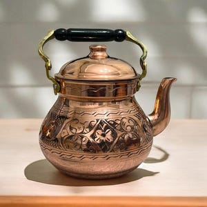 Engraved Copper Teapot for Herbal Brewing, Artisanal Copper Tea Maker, Traditional Copper Tea Pot, Pure Copper Kettle, Rustic Kitchen Gift