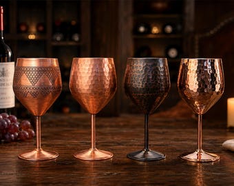 Copa de vino de cobre personalizada, copa de cobre hecha a mano, regalo de aniversario grabado, copa de vino de boda, regalo personalizado para parejas