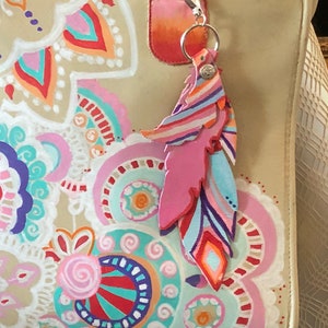 Leather Handbag Handpainted Purse Upcycled Hand painted Bag Vintage Made in USA Recycled