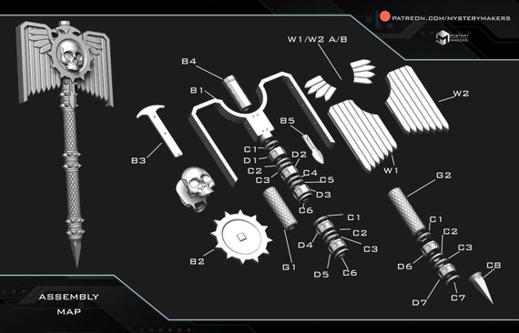 Warhammer 40k Crozius Arcanum 3D Printed Kit Axe/mace - Cosplay