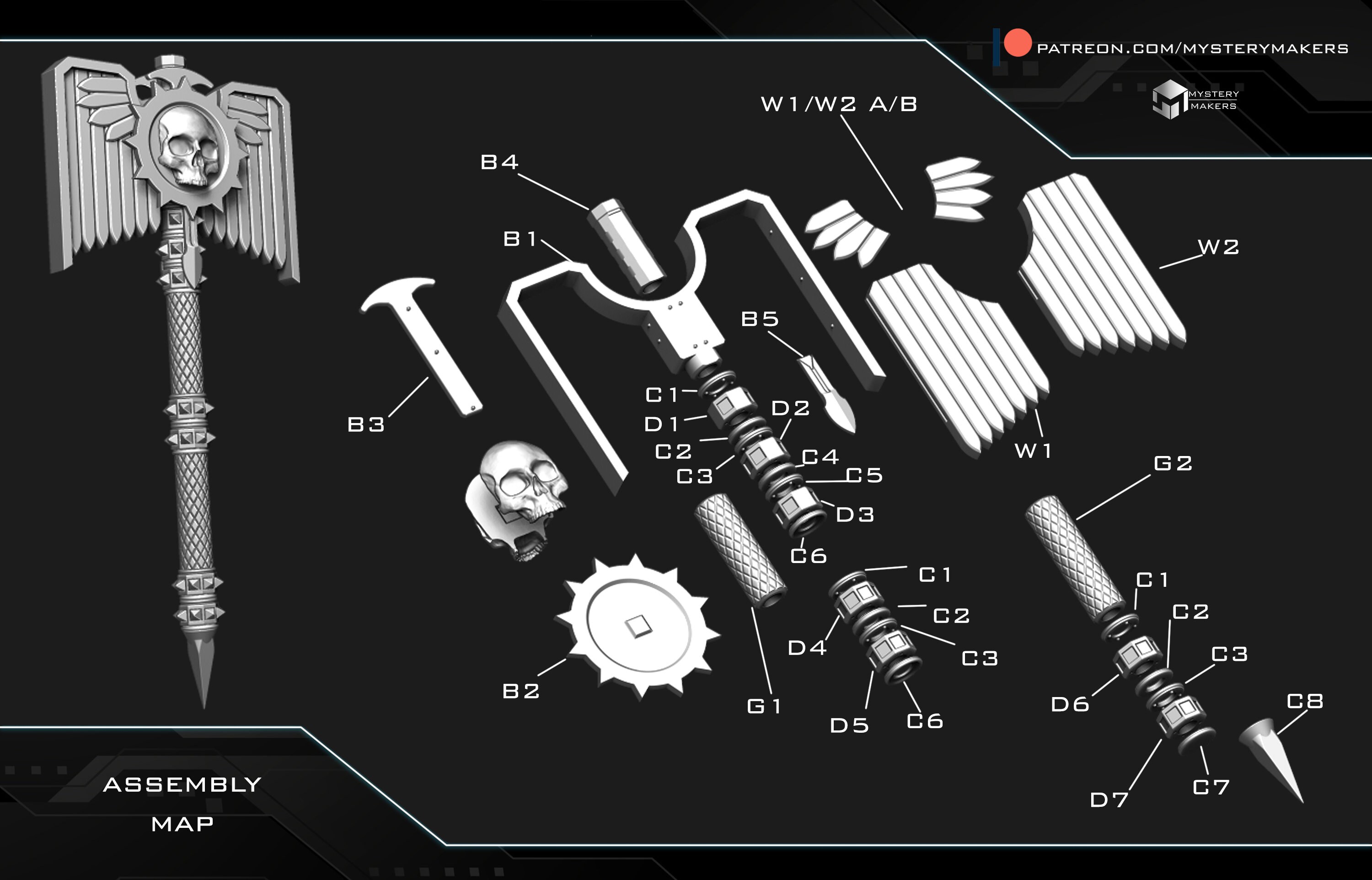 Warhammer 40k Crozius Arcanum 3D Printed Kit Axe/mace - Cosplay