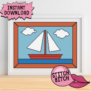 Cartoon Cross Stitch Pattern – The Simpsons – Boat - Nostalgic Cross Stitch Chart - Instant PDF