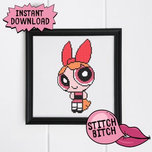 Cartoon Kreuzstich Muster - Powerpuff Girls Blossom - Nostalgische Kreuzstichvorlage - Instant PDF