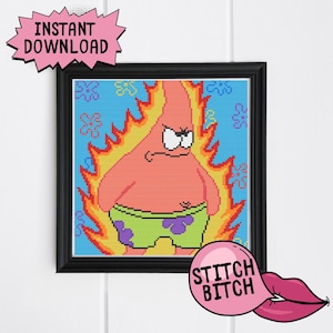 Cartoon Cross Stitch Pattern – Patrick Rage - Nostalgic Cross Stitch Chart - Instant PDF
