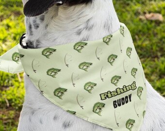 Bandana para mascotas Fishing Buddy, Bandana para perros al aire libre, Regalo para perros pescadores, Bandana para perros aventureros, Bandana para perros con corbata, Regalo para cachorros nuevos, Accesorios para mascotas