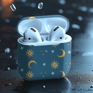 Himmlische AirPod Hülle Stern und Mond Design, Geschenk für Astronomen, Astrologie-Liebhaber, trendiges Zubehör, niedliche Ohrhörer-Abdeckung, lustige Ohrhörer-Hülle