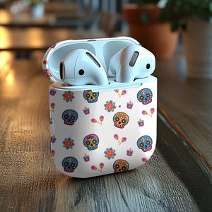 Colorful Sugar Skull AirPod Case, Trendy Earbud Cover, Day of the Dead Gift, Fun Protective Case, Unique Tech Accessories, Cute Earbud Case