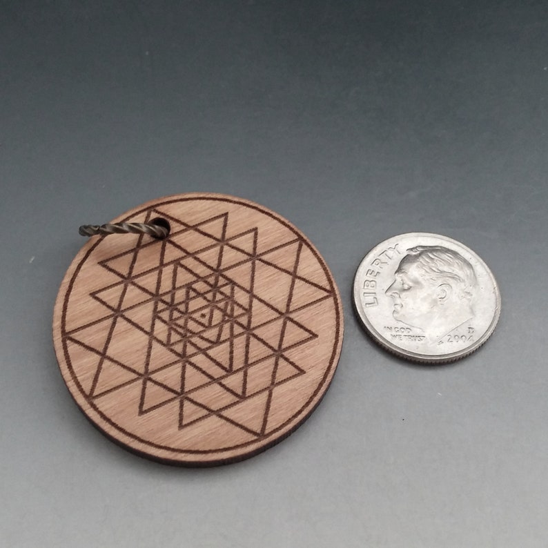 Navayoni Chakra Sri Yantra Alderwood Pendant 32mm Lightweight Wood Laser Cut Pendant Ready To Ship Naos