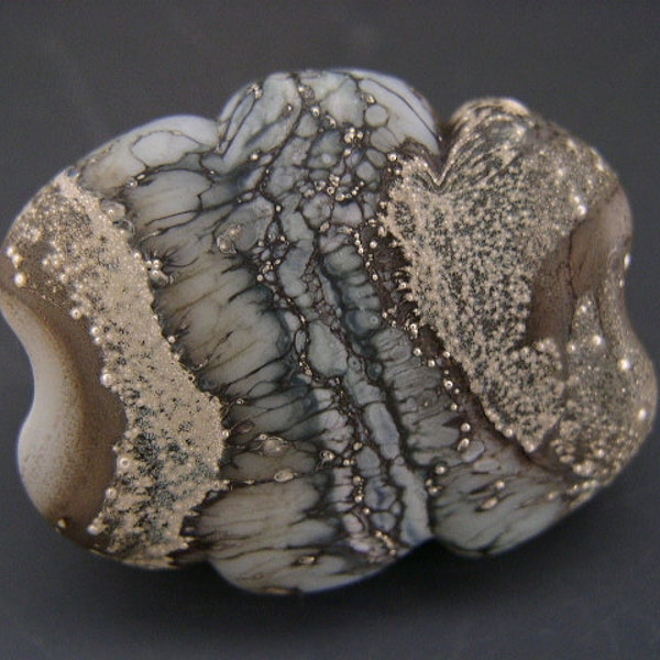 Naos - ARTIFACT - Handmade Lampwork Bead SRA Focal - Blue Jean Denim Blue Gray Dark Brown Cappuccino Cream Fine Silver