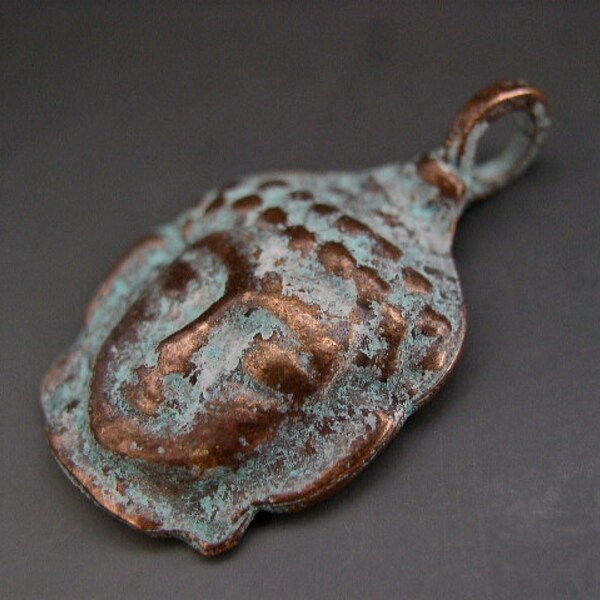 Thai Buddha Buddah Budda Pendant Mykonos Greek Copper Antiqued Green Turquoise Naos