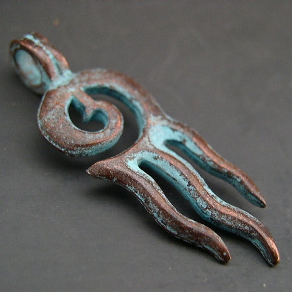 Squid Calamari Pendant Mykonos Greek Antiqued Copper Green Large Hole Bail Pewter Naos