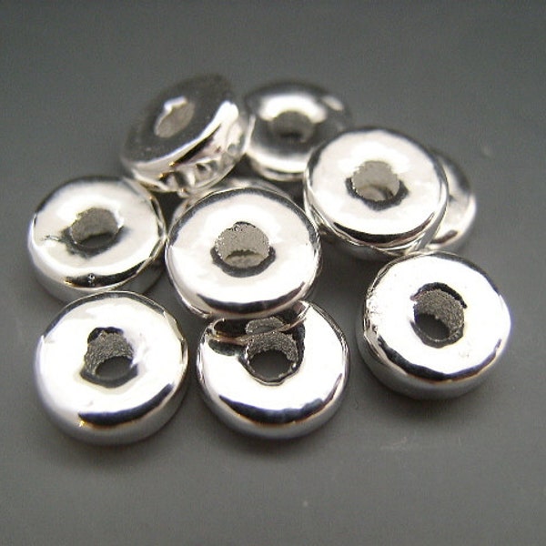 10 qty 8mm Bright Silver Spacers Mykonos beads Greek Beads Ceramic beads Naos