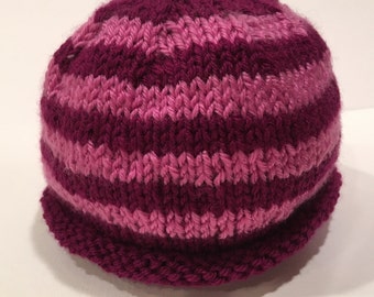 Pink + Magenta 0-3m Knit Baby Hat - Handmade - READY TO SHIP