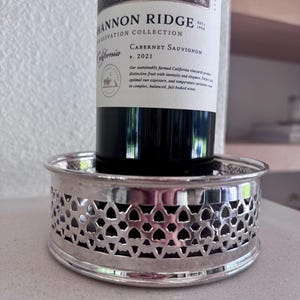 Vintage Silver Wine Coaster with wooden base