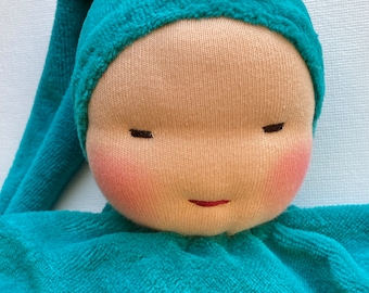nursery decor // teal blanket doll // Waldorf doll // first doll // Waldorf Toy // gift for baby //baby shower gift // soft blanket