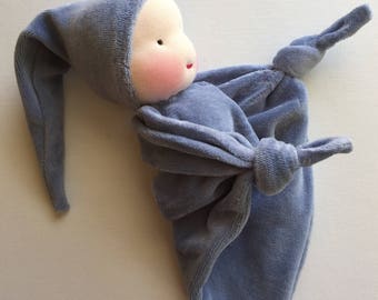denim blue Waldorf blanket doll  // Waldorf toy // newborn gift // baby shower present // boy doll // doll for boy