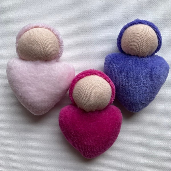 custom made // Waldorf doll // germandolls // heart shaped pocket doll // handmade toy // pocket size