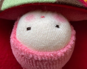 Pink Bunting Waldorf Doll// Strawberry and Cream Baby // Waldorf  Doll // germandolls // pocket doll // Waldorf Toy // Tall Hat Elf Baby