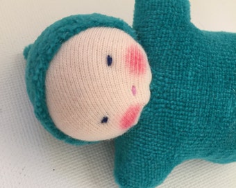 teal green Waldorf pocket doll // miniature baby // Waldorf toy // gift for kids // present for toddler