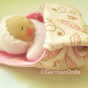 Pink Tan Waldorf Doll  // Exclusive Germandolls design // swaddle baby and blanket // miniature waldorf style doll