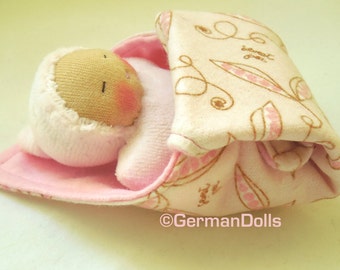 Pink Tan Waldorf Doll  // Exclusive Germandolls design // swaddle baby and blanket // miniature waldorf style doll