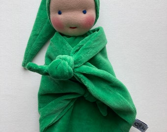 nursery decor // green blanket doll // Waldorf doll // first doll // Waldorf Toy // gift for baby //baby shower gift // soft blanket