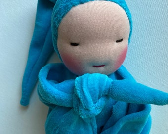 Nursery Decor // Sky Blue Waldorf Blanket Doll // Waldorf Toy // Newborn Gift //  Baby Shower Present //