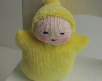 waldorf doll, Sunshine Yellow Pocket Baby, Miniature Wee Baby - Waldorf Toy