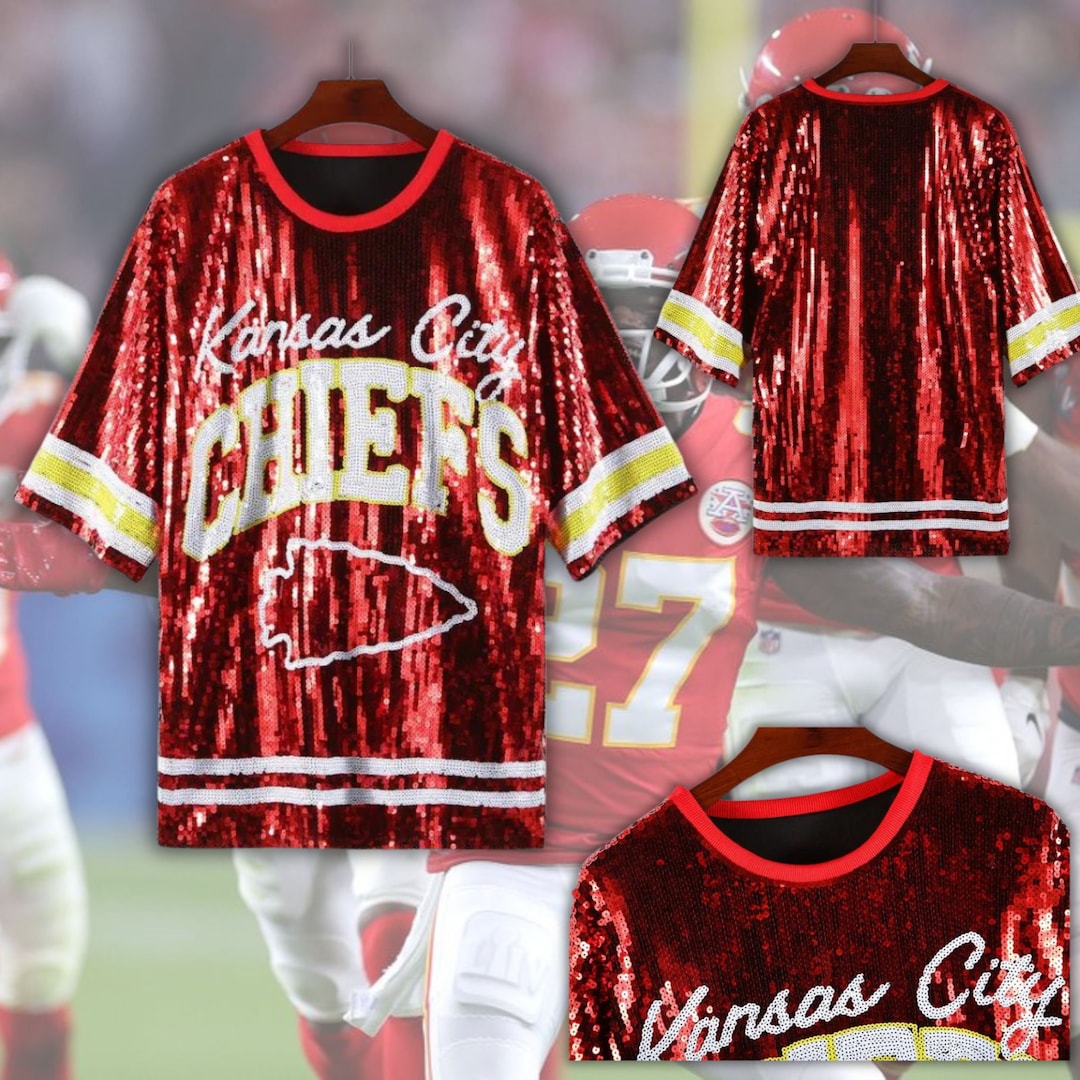 Chiefs Sequin Jersey, Women Tunic Tops Red Chief Sequin Tshirt Dress