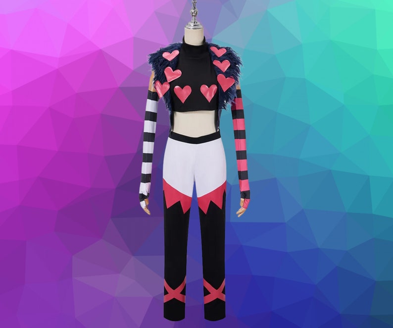 Hazbin Hotel Furry Heart Black Costume Cosplay Pink and White Stripes ...