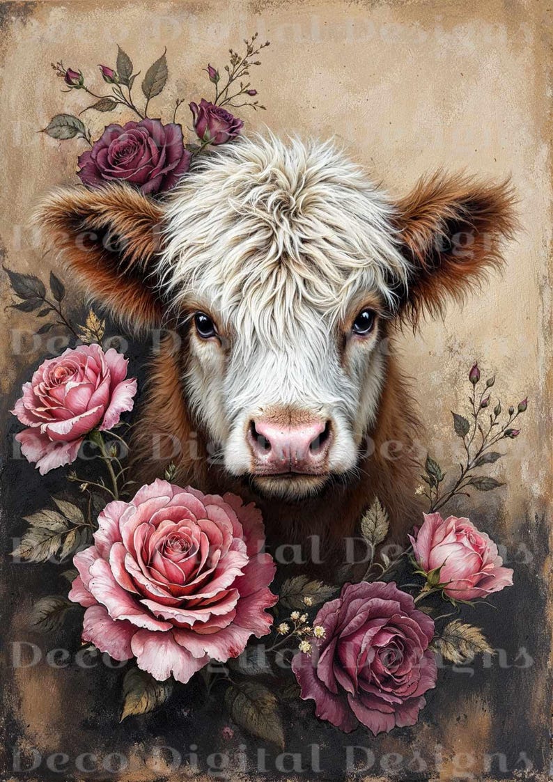 Cow Print Roses Rose Highland Cow A4 Rice Paper - Etsy