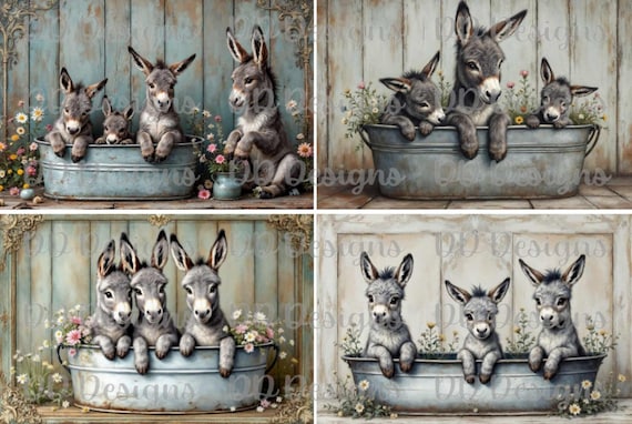 Donkeys in Tub A4 Rice Paper