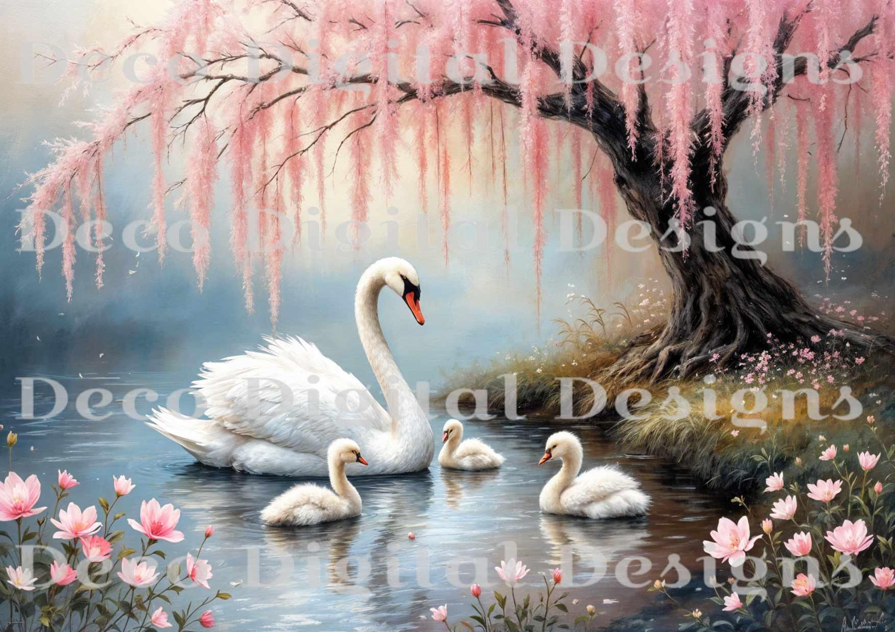 Pink Swan Rice Paper A4 Rice Paper Willow Tree Swans - Etsy