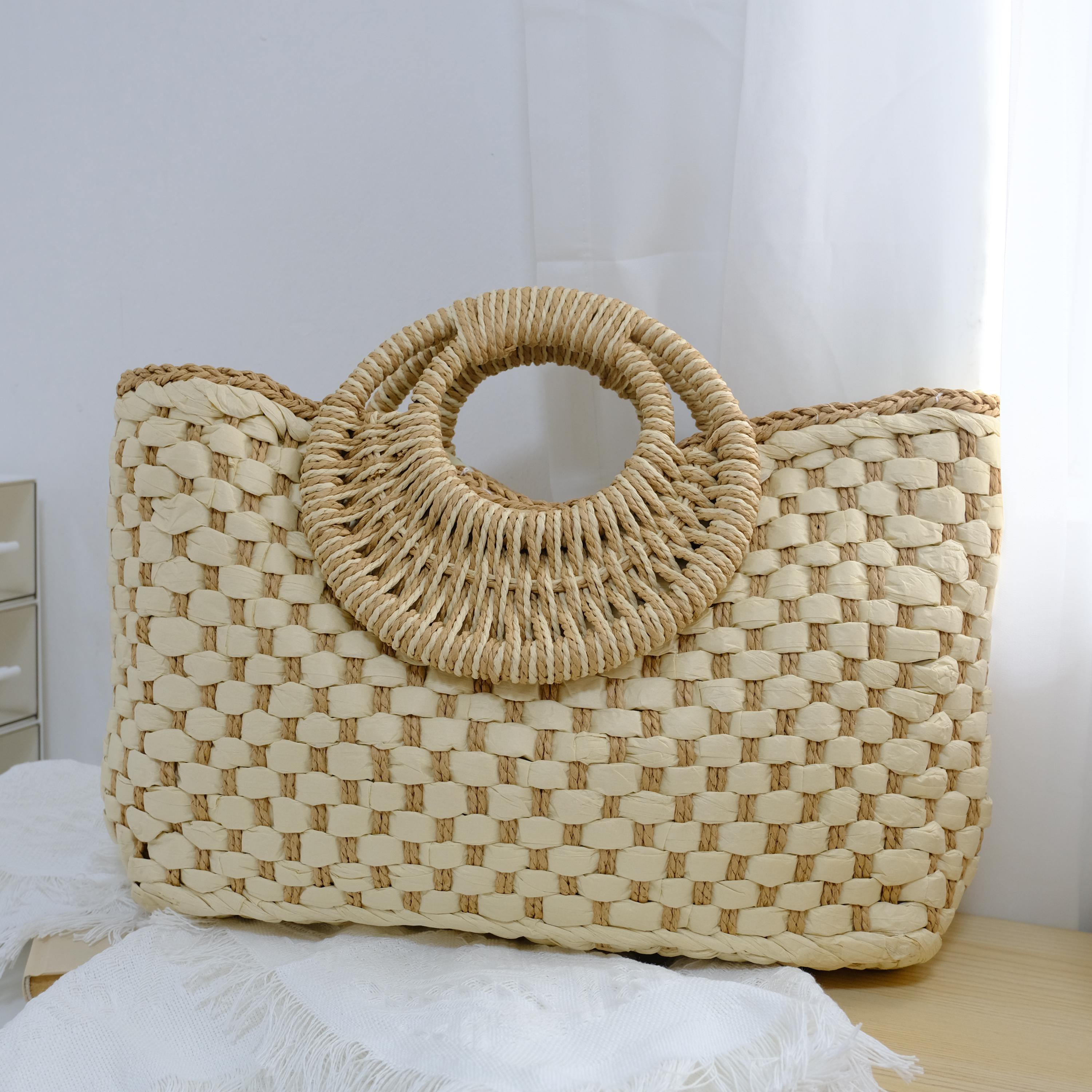 Straw bag with rounded handles best sale