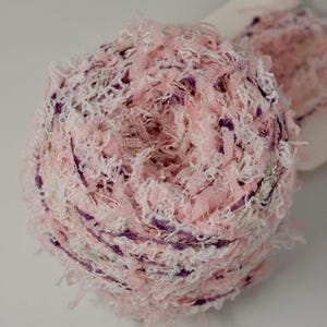 Pink Flowers Inspired/ Spring Yarn/ Art Yarn/ Hand-Blended Textured Yarn – Soft, Fluffy & Unique | 61m / 50g | 5mm+ Hook Recommended