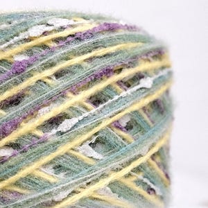 Spring Meadow Art Yarn – Handmade Mohair, Cotton with Bouclé Texture – 64m/50g – Soft & Textured Inspired by Early Spring Crocus
