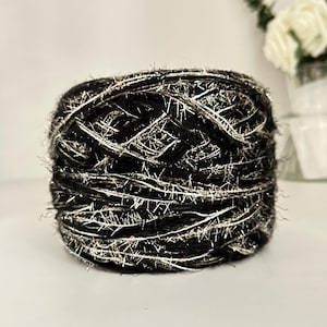 Handmade Black and Silver Sparkle Yarn, 126 Metres, 200g Metallic Glam Yarn for Decorative and Festive Projects, Make Your Own Handmade Gift