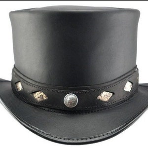 Handgemaakte leren hoed Leren hoge hoed Steampunk hoge hoed Gothic leren hoed Cadeaus voor mannen, cadeaus voor vrouwen