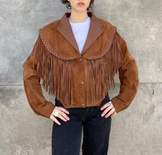 Vintage Jaqueta Couro Franjas Casaco De Couro Com Franjas Para
