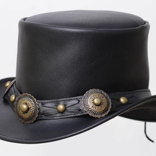 Leather Hat Hand Made Leather Top Hat Steampunk Top Hat Gothic Leather Hat Gifts For Men , Gifts For Women