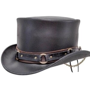 Leren hoed Handgemaakte lederen hoge hoed Steampunk hoge hoed Gotische lederen hoed Geschenken voor mannen, geschenken voor vrouwen