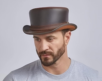Leather Hat Hand Made Leather Top Hat Steampunk Top Hat Gothic Leather Hat Gifts For Men , Gifts For Women