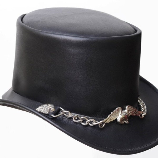 Leather Hat Hand Made Leather Top Hat Steampunk Top Hat Gothic Leather Hat Gifts For Men , Gifts For Women